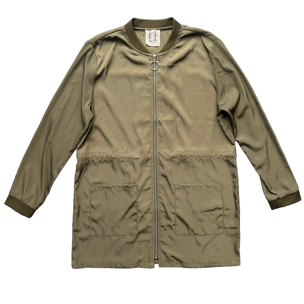 PPLA Womens L Olive Green Full Zip Cinch Waist Morrison Woven Jacket PWT358 Boho
